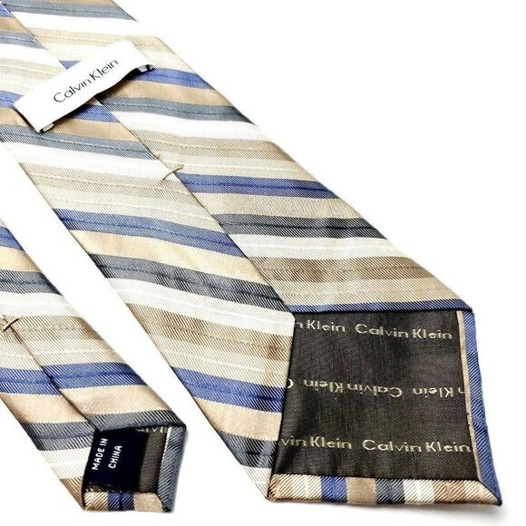 Calvin Klein Silk‎ Tie Striped Woven Tan - Picture 5 of 6